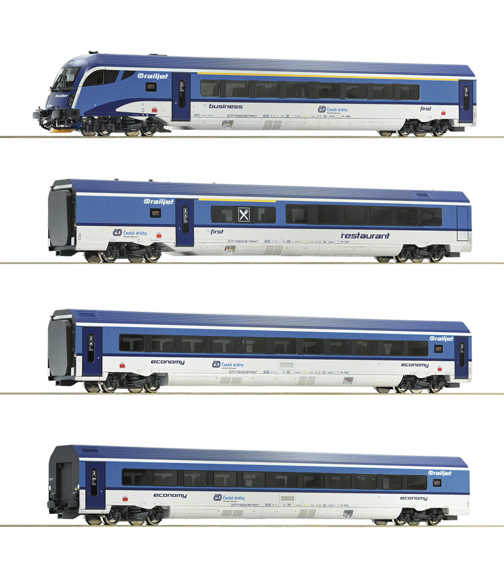 4 piece set: Railjet, CD, Roco, scale H0 (1:87)
